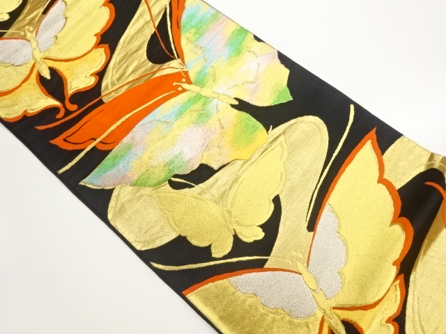 流水に蝶尽くし模様織出し袋帯